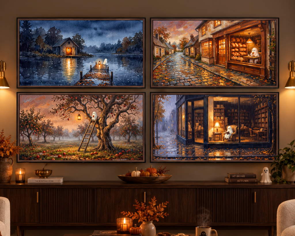 Cozy Halloween TV Wallpaper Bundle - 4 Ghost Scenes | Frame TV Art | Autumn Digital Art | Instant Download