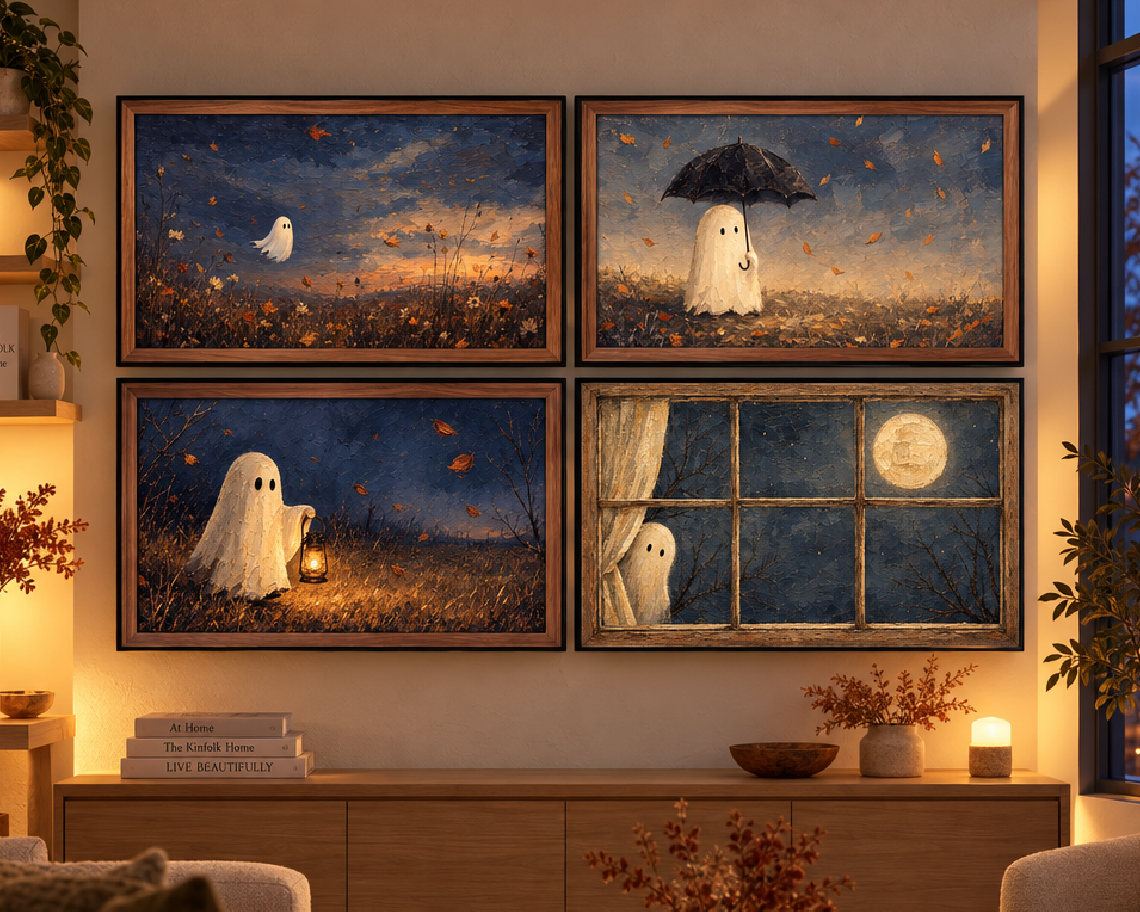 Cozy Halloween TV Wallpaper Bundle - 4 Ghost Scenes | Halloween Frame TV Art | Digital TV Screen Background | Instant Download