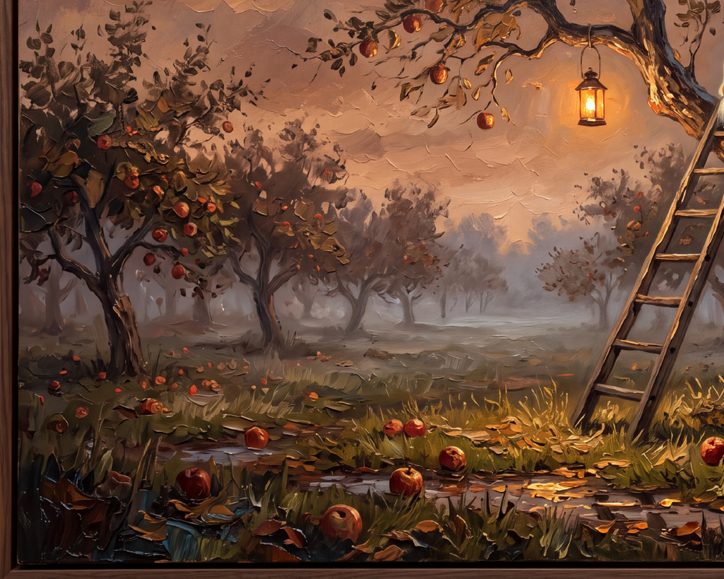 Ghost Picking Apples - Halloween TV Wallpaper | Palette Knife Oil Painting | Digital TV Screen Background | Instant Download