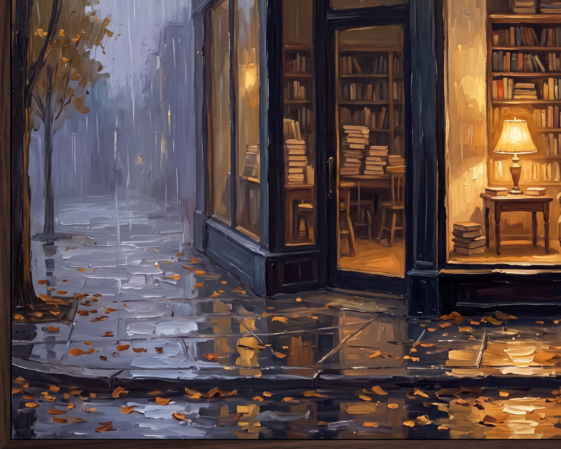 Ghost Reading in a Bookshop - Halloween TV Wallpaper | Palette Knife Oil Painting | Digital TV Screen Background | Instant Download