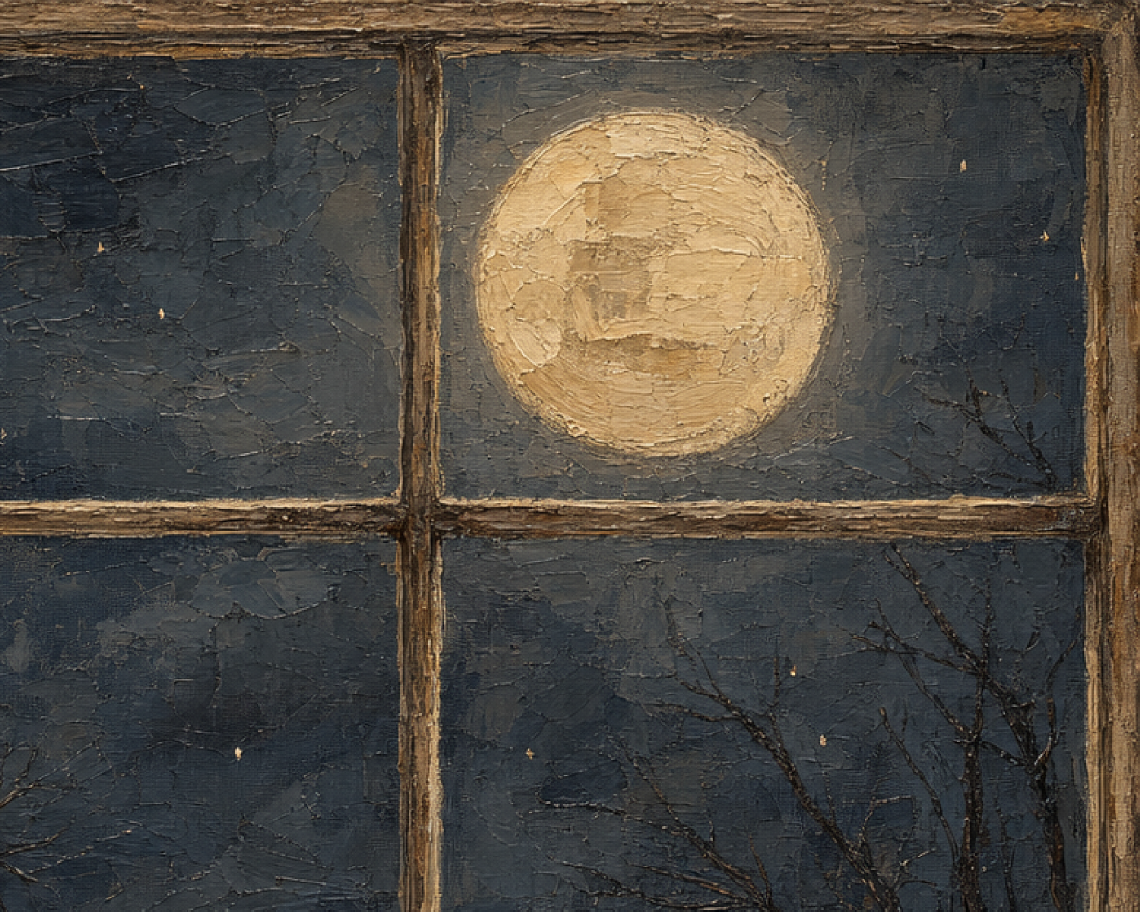 Ghost at a Moonlit Window - Halloween TV Wallpaper | Palette Knife Oil Painting | Digital TV Screen Background | Instant Download