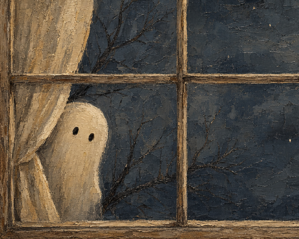 Ghost at a Moonlit Window - Halloween TV Wallpaper | Palette Knife Oil Painting | Digital TV Screen Background | Instant Download