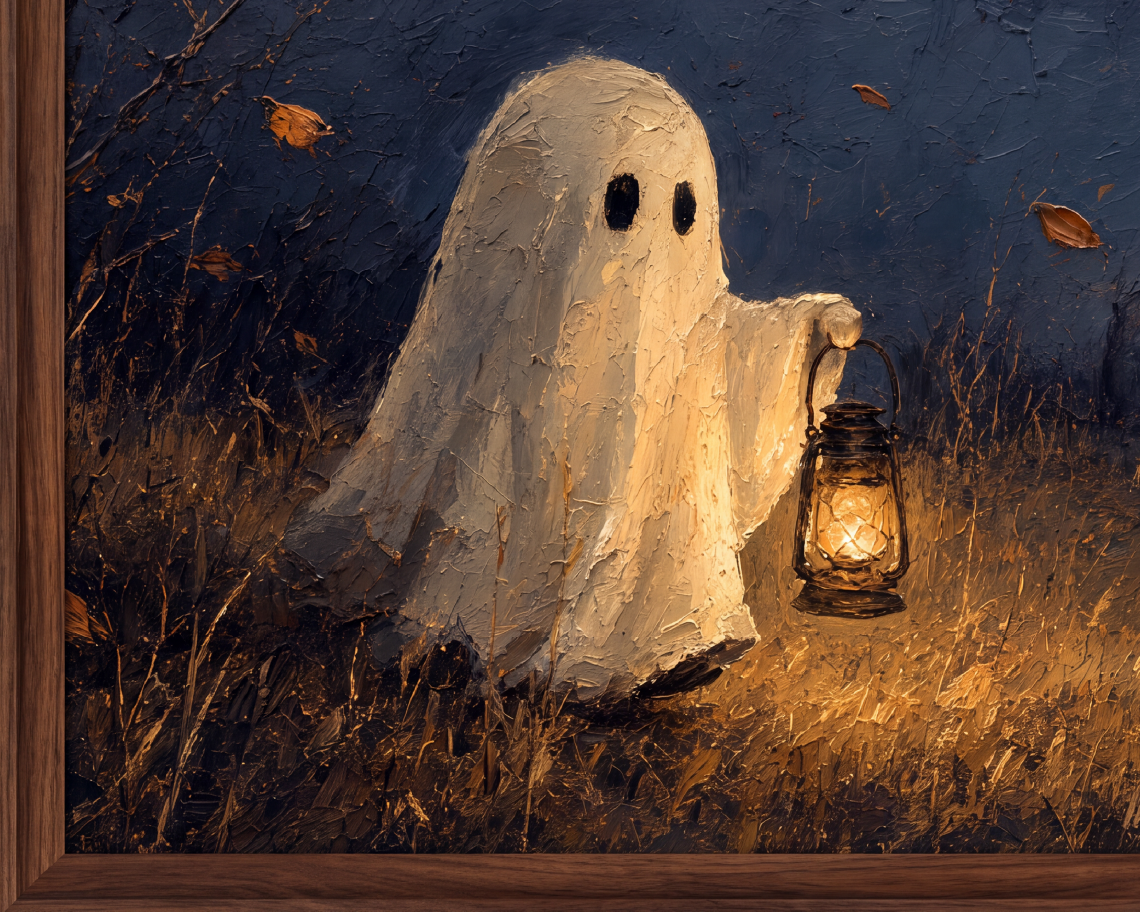 Ghost with a Lantern - Halloween TV Wallpaper | Palette Knife Oil Painting | Digital TV Screen Background | Instant Download