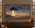 Ghost with Umbrella - Halloween TV Wallpaper | Palette Knife Oil Painting | Digital TV Screen Background | Instant Download