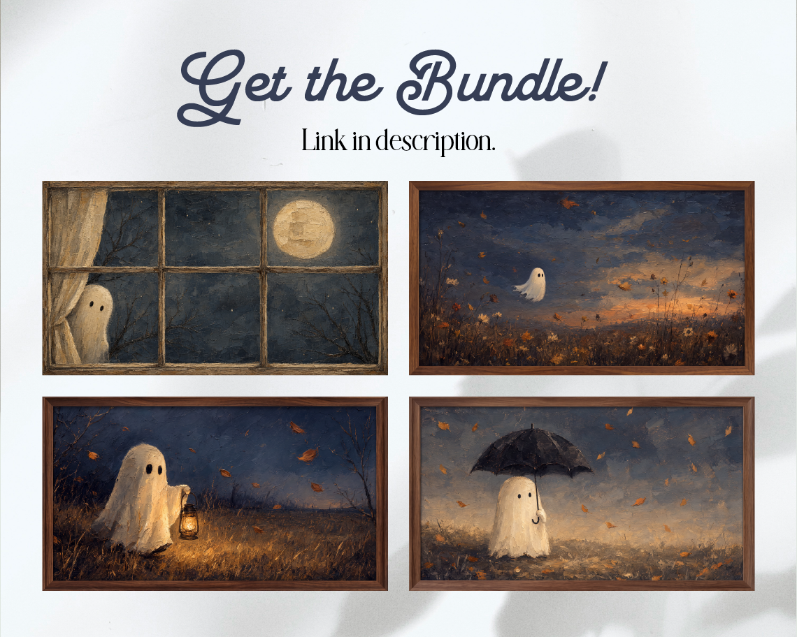 Ghost with Umbrella - Halloween TV Wallpaper | Palette Knife Oil Painting | Digital TV Screen Background | Instant Download