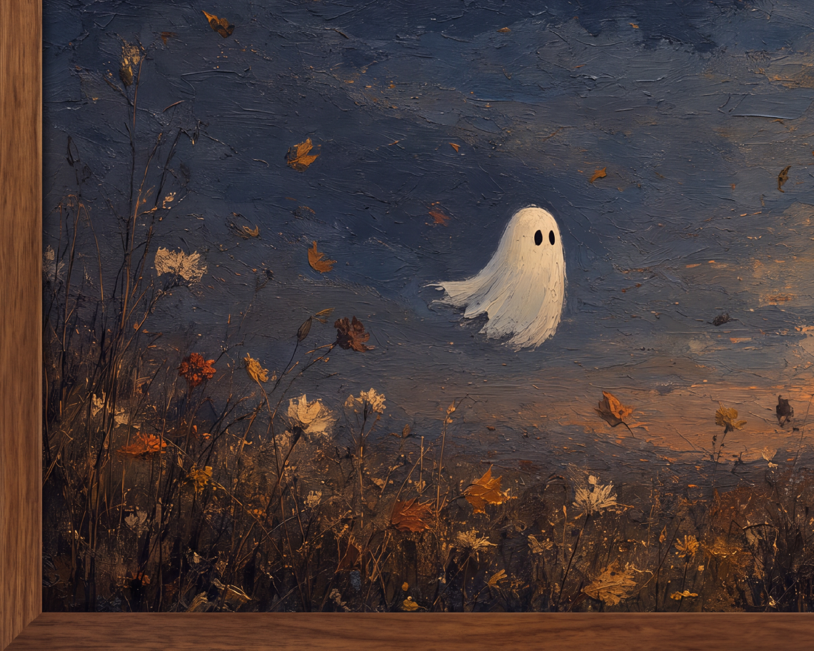 Ghost in the Autumn Field - Halloween TV Wallpaper | Palette Knife Oil Painting | Digital TV Screen Background | Instant Download