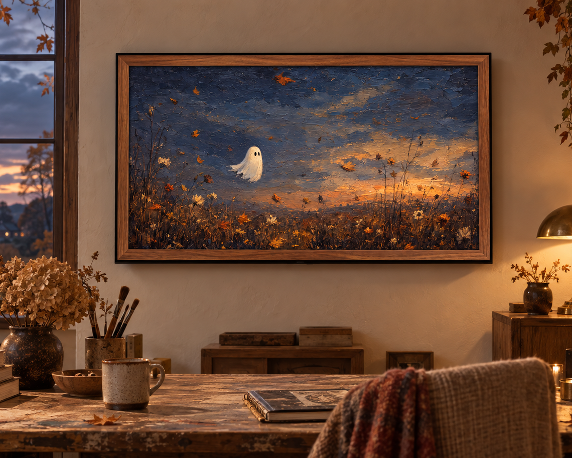 Cozy Halloween TV Wallpaper Bundle - 4 Ghost Scenes | Halloween Frame TV Art | Digital TV Screen Background | Instant Download