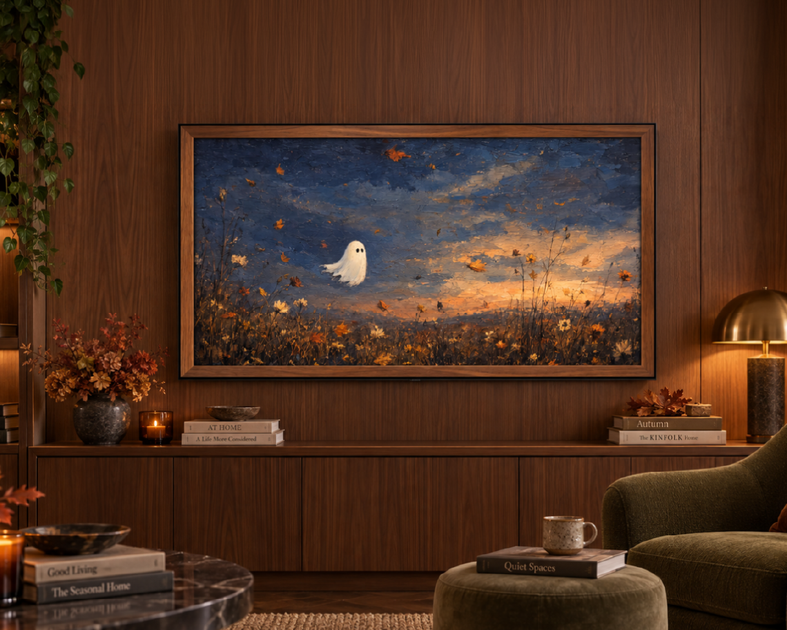 Ghost in the Autumn Field - Halloween TV Wallpaper | Palette Knife Oil Painting | Digital TV Screen Background | Instant Download