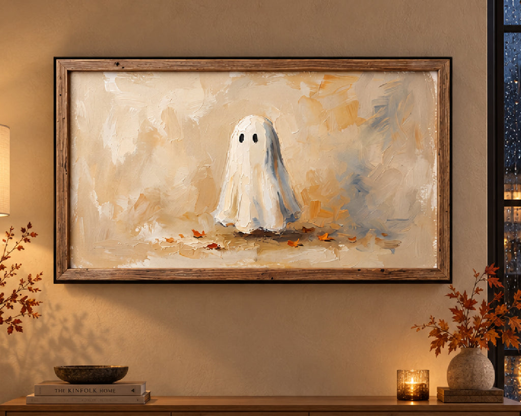 Quiet Autumn Ghost - Halloween TV Wallpaper | Palette Knife Oil Painting | Digital TV Screen Background | Instant Download