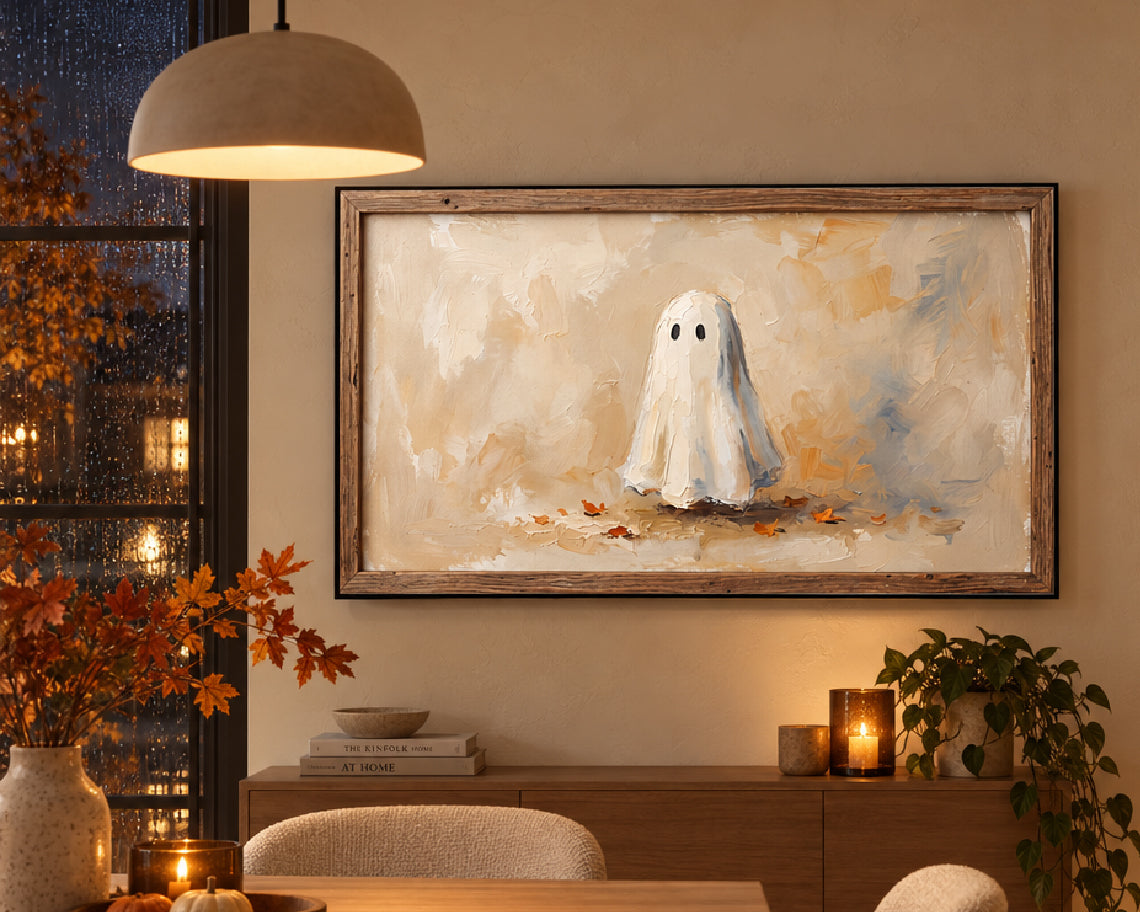 Quiet Autumn Ghost - Halloween TV Wallpaper | Palette Knife Oil Painting | Digital TV Screen Background | Instant Download