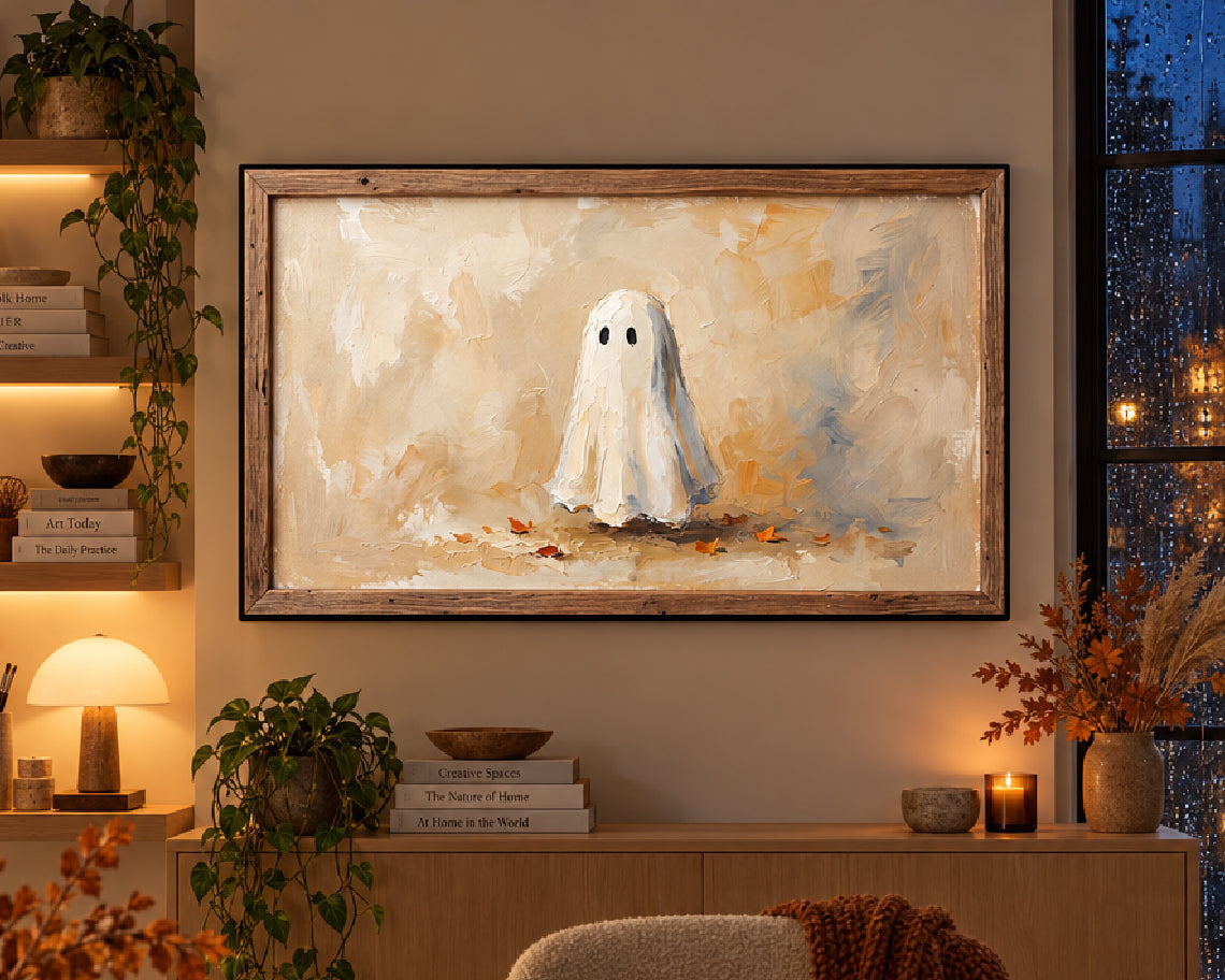 Quiet Autumn Ghost - Halloween TV Wallpaper | Palette Knife Oil Painting | Digital TV Screen Background | Instant Download
