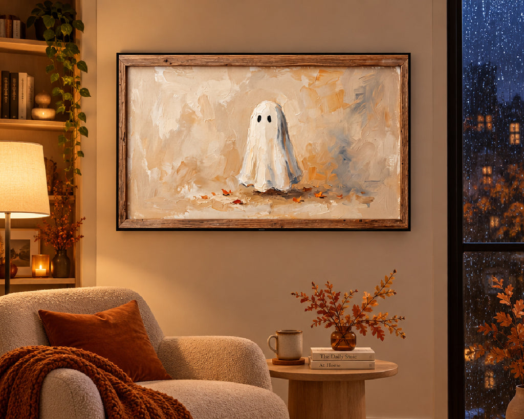 Quiet Autumn Ghost - Halloween TV Wallpaper | Palette Knife Oil Painting | Digital TV Screen Background | Instant Download