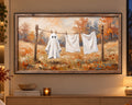Ghost on the Clothesline - Halloween TV Wallpaper | Palette Knife Oil Painting | Digital TV Screen Background | Instant Download