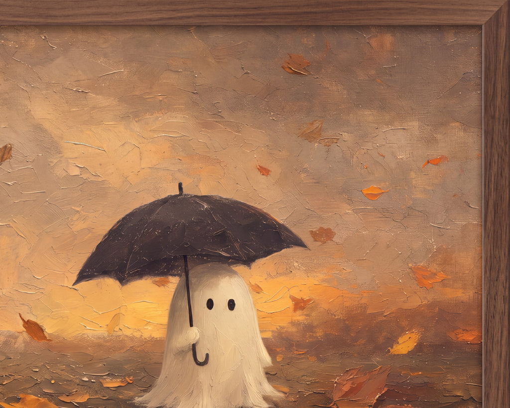Halloween TV Wallpaper - Ghost with a Black Umbrella | Palette Knife Oil Painting | Digital TV Screen Background | Instant Download