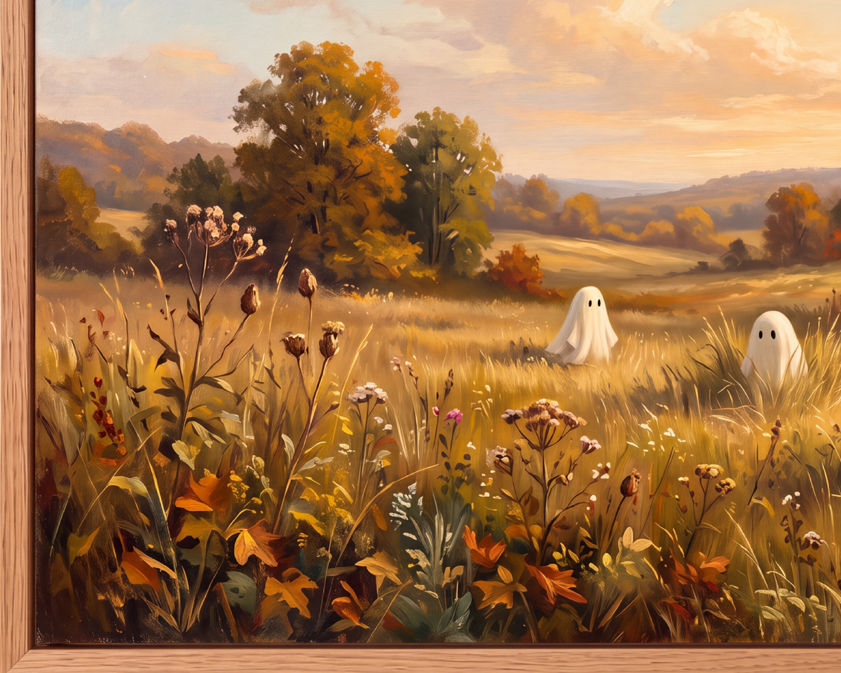 Autumn Ghosts at Golden Hour - Halloween TV Wallpaper | Oil Painting | Digital TV Screen Background | Instant Download