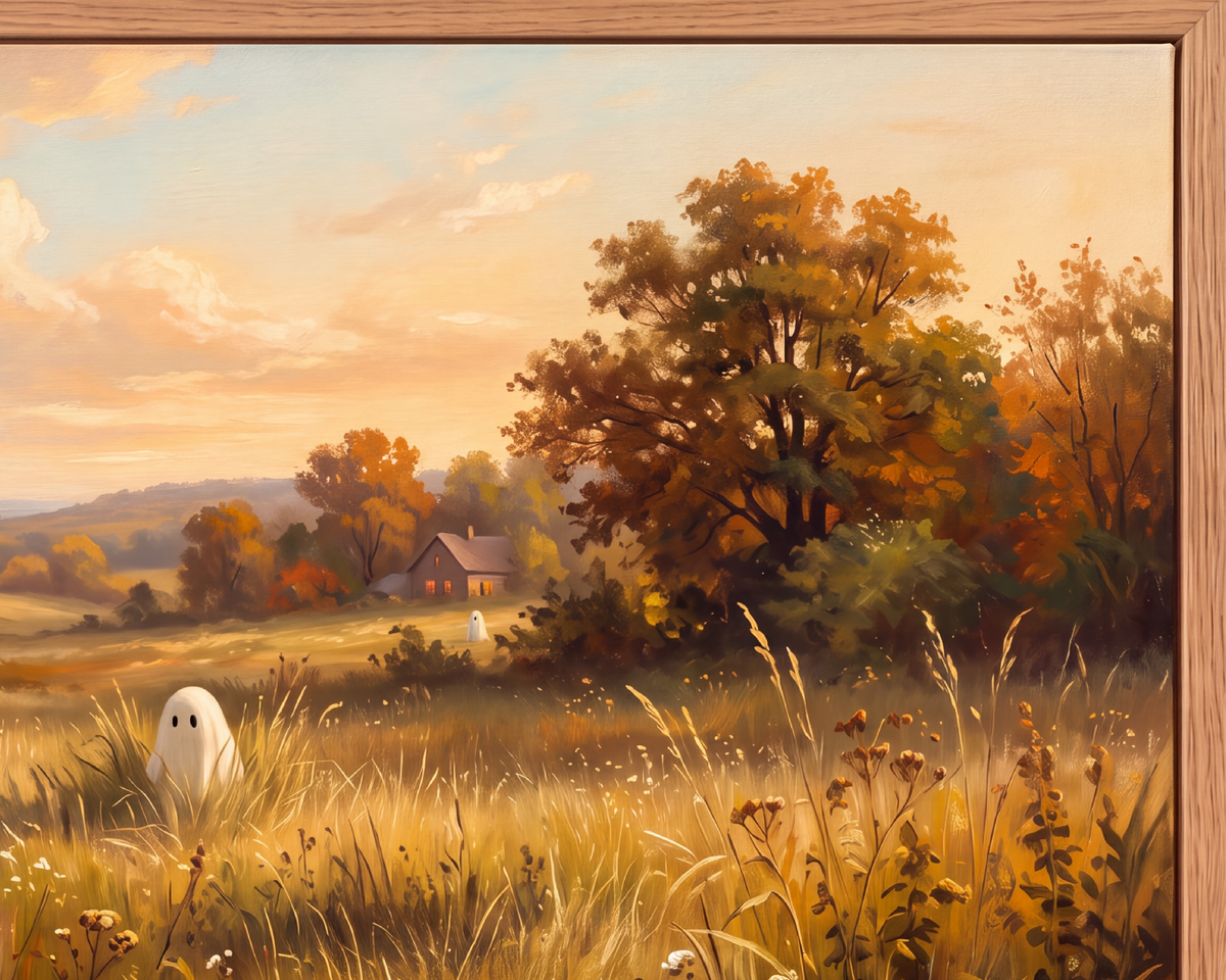 Autumn Ghosts at Golden Hour - Halloween TV Wallpaper | Oil Painting | Digital TV Screen Background | Instant Download