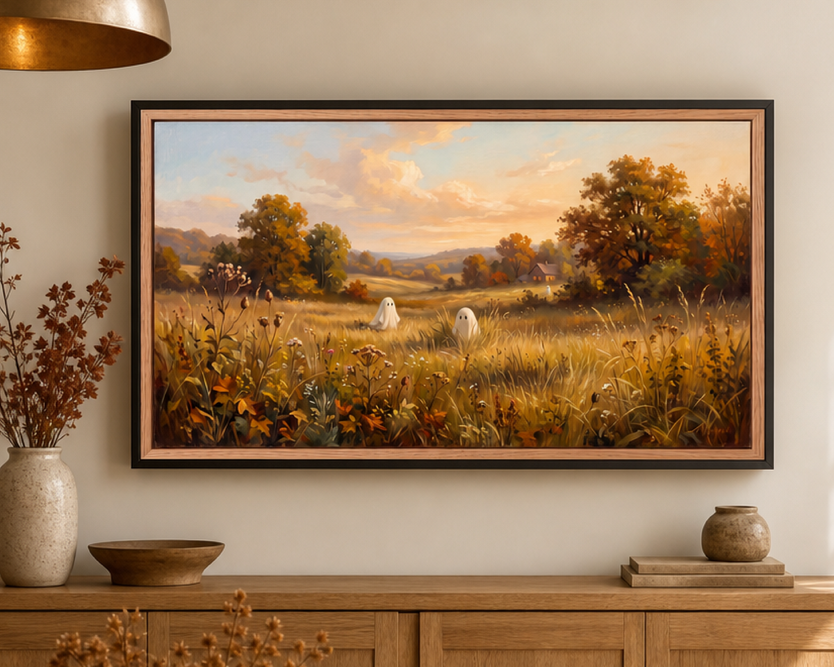 Autumn Ghosts at Golden Hour - Halloween TV Wallpaper | Oil Painting | Digital TV Screen Background | Instant Download
