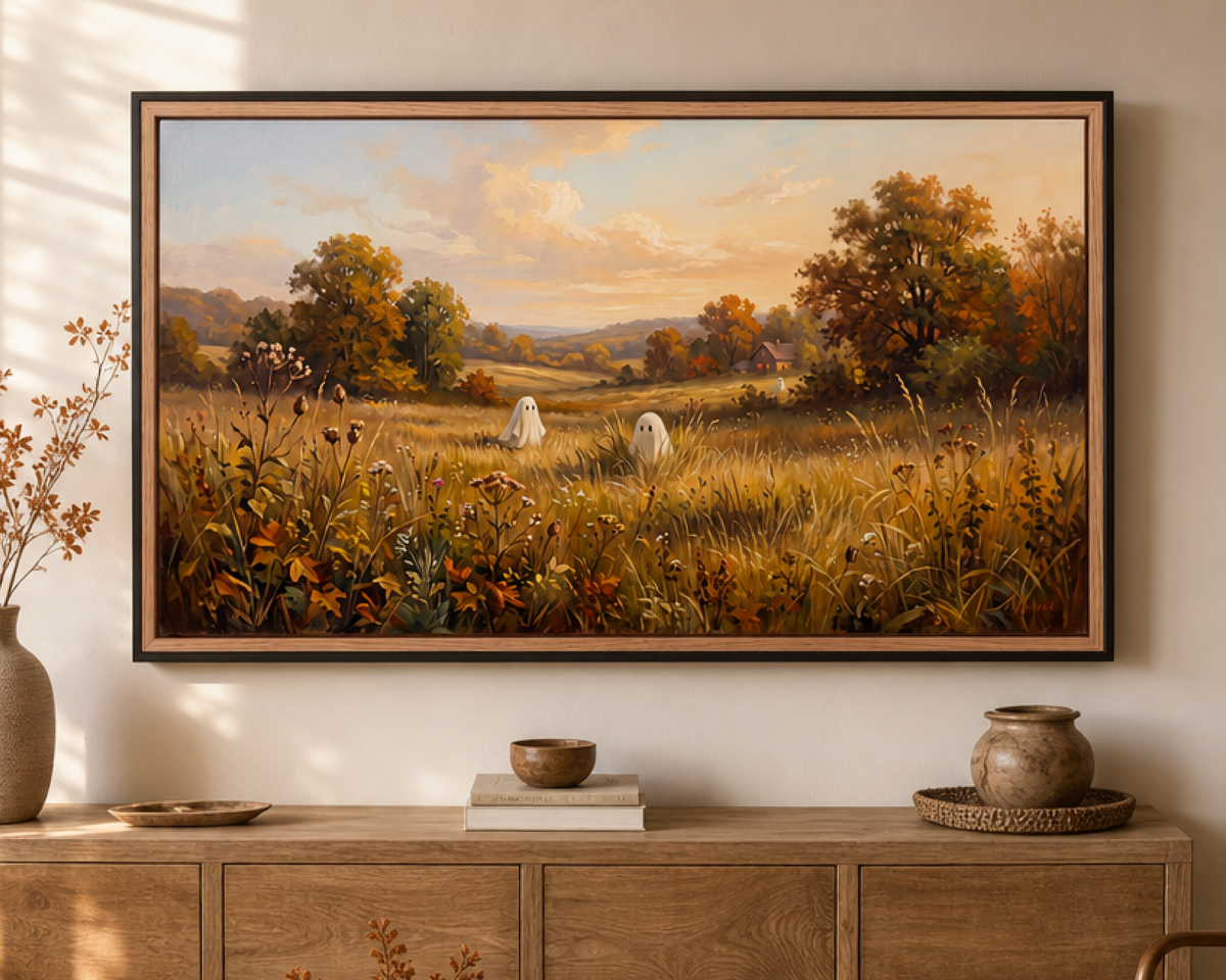 Autumn Ghosts at Golden Hour - Halloween TV Wallpaper | Oil Painting | Digital TV Screen Background | Instant Download