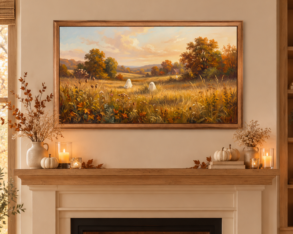 Autumn Ghosts at Golden Hour - Halloween TV Wallpaper | Oil Painting | Digital TV Screen Background | Instant Download