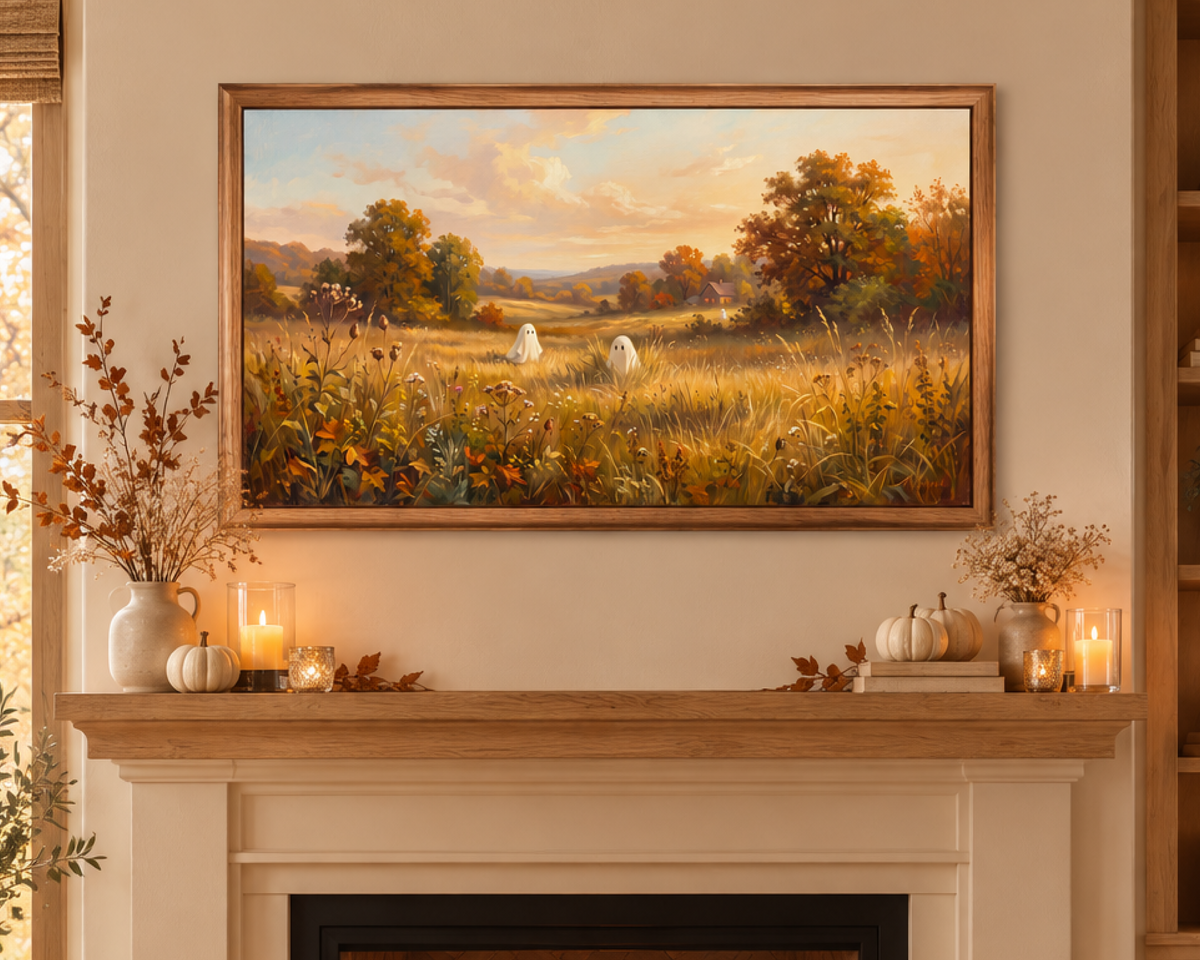 Autumn Ghosts at Golden Hour - Halloween TV Wallpaper | Oil Painting | Digital TV Screen Background | Instant Download