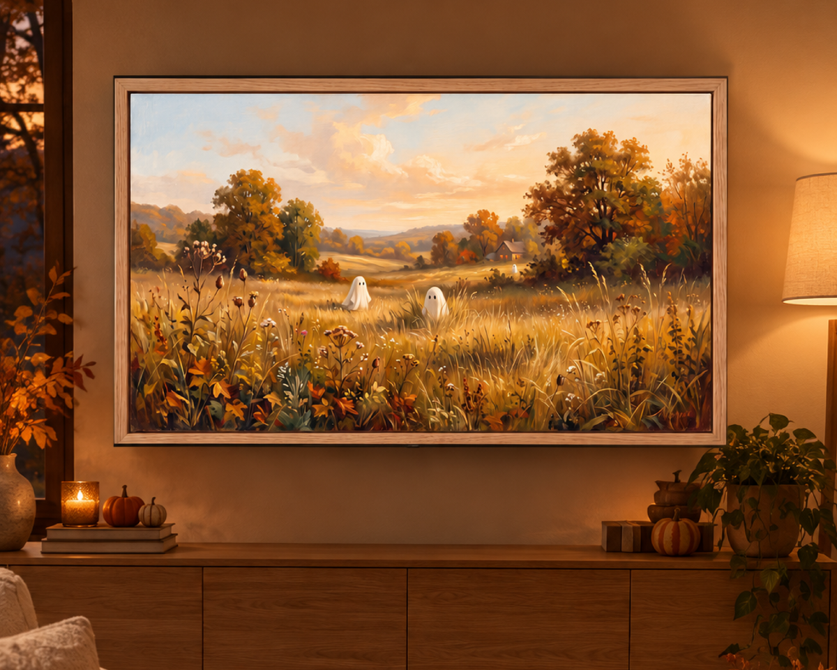 Autumn Ghosts at Golden Hour - Halloween TV Wallpaper | Oil Painting | Digital TV Screen Background | Instant Download