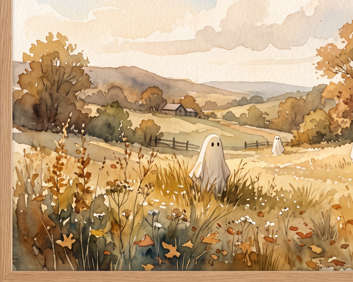 Rustic Autumn Countryside Ghosts - Halloween TV Wallpaper | Watercolor Painting | Instant Download