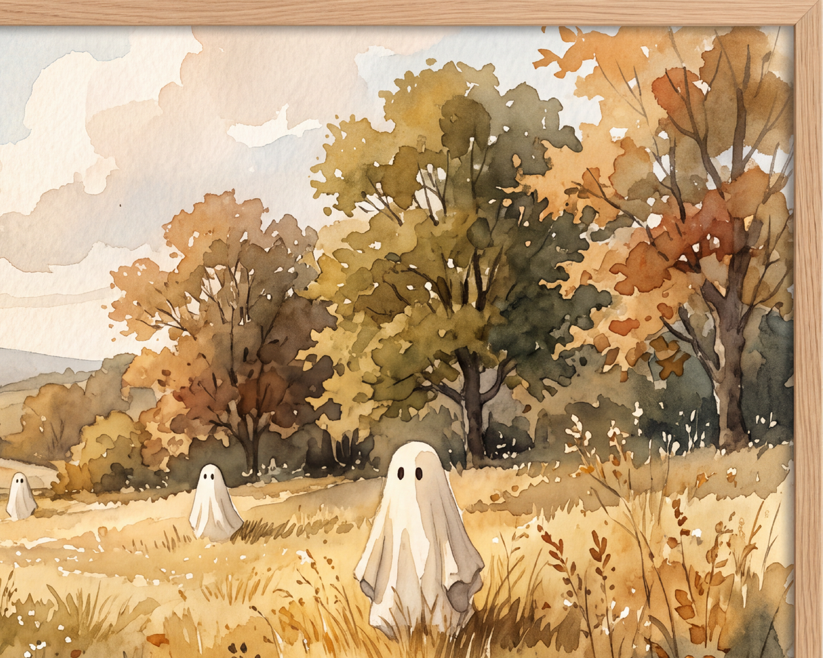 Rustic Autumn Countryside Ghosts - Halloween TV Wallpaper | Watercolor Painting | Instant Download
