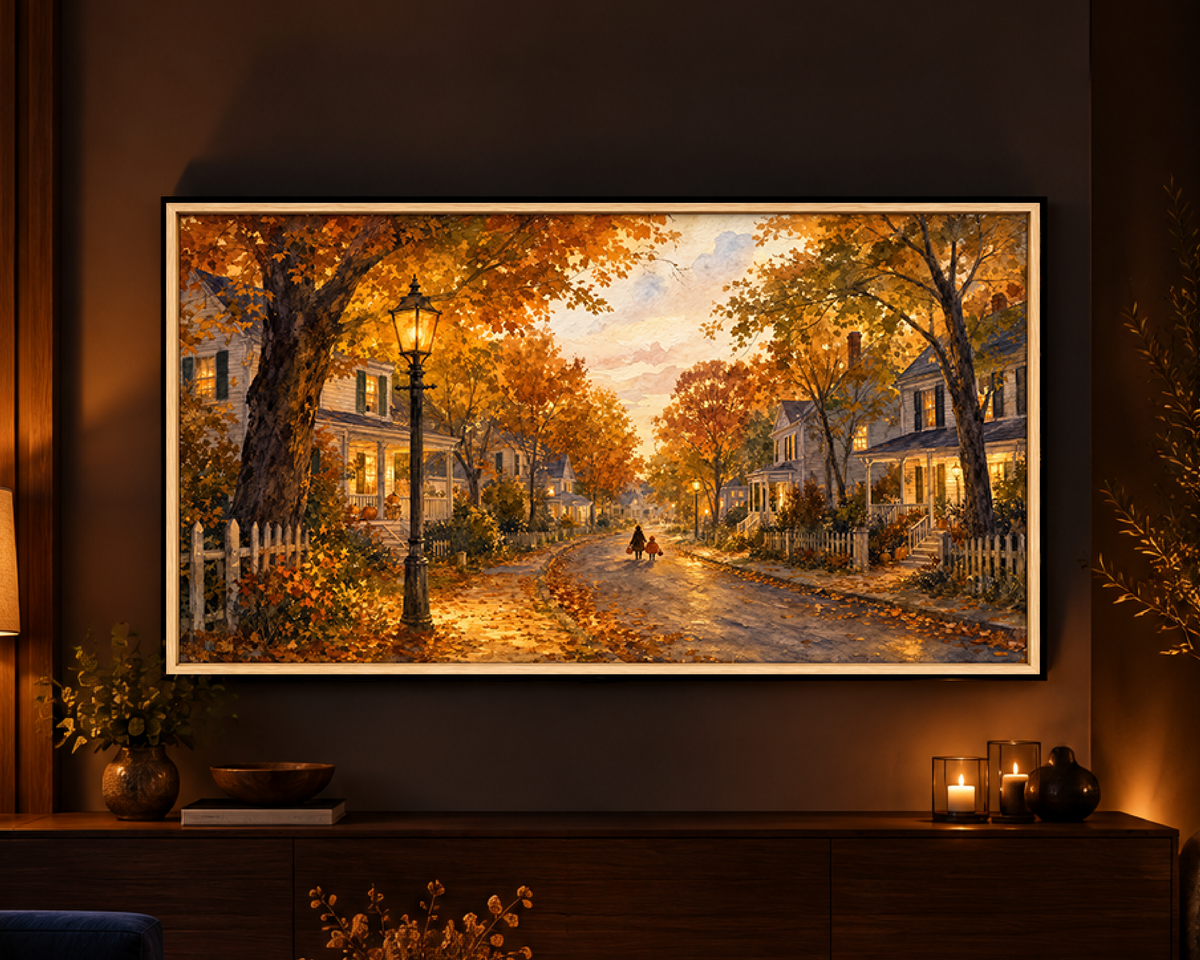 Halloween Trick or Treaters - Halloween TV Wallpaper | Acrylic Painting | Digital TV Screen Background | Instant Download