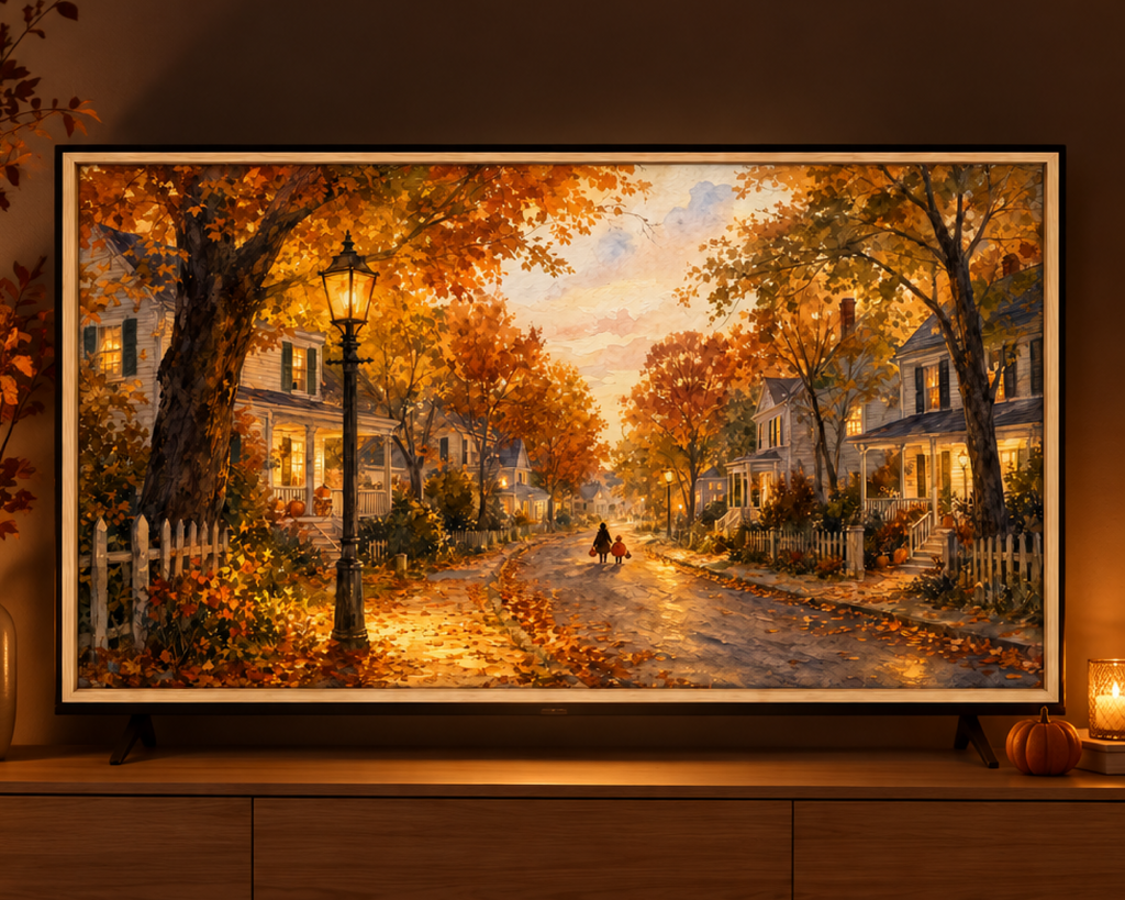 Halloween Trick or Treaters - Halloween TV Wallpaper | Acrylic Painting | Digital TV Screen Background | Instant Download