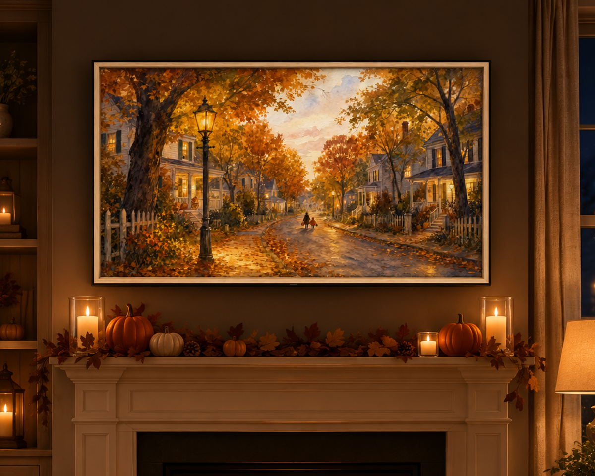 Halloween Trick or Treaters - Halloween TV Wallpaper | Acrylic Painting | Digital TV Screen Background | Instant Download