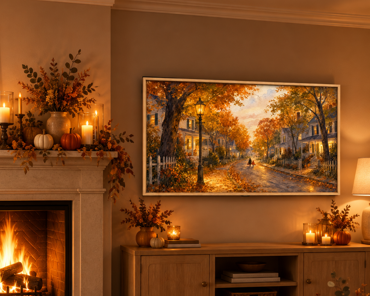 Halloween Trick or Treaters - Halloween TV Wallpaper | Acrylic Painting | Digital TV Screen Background | Instant Download