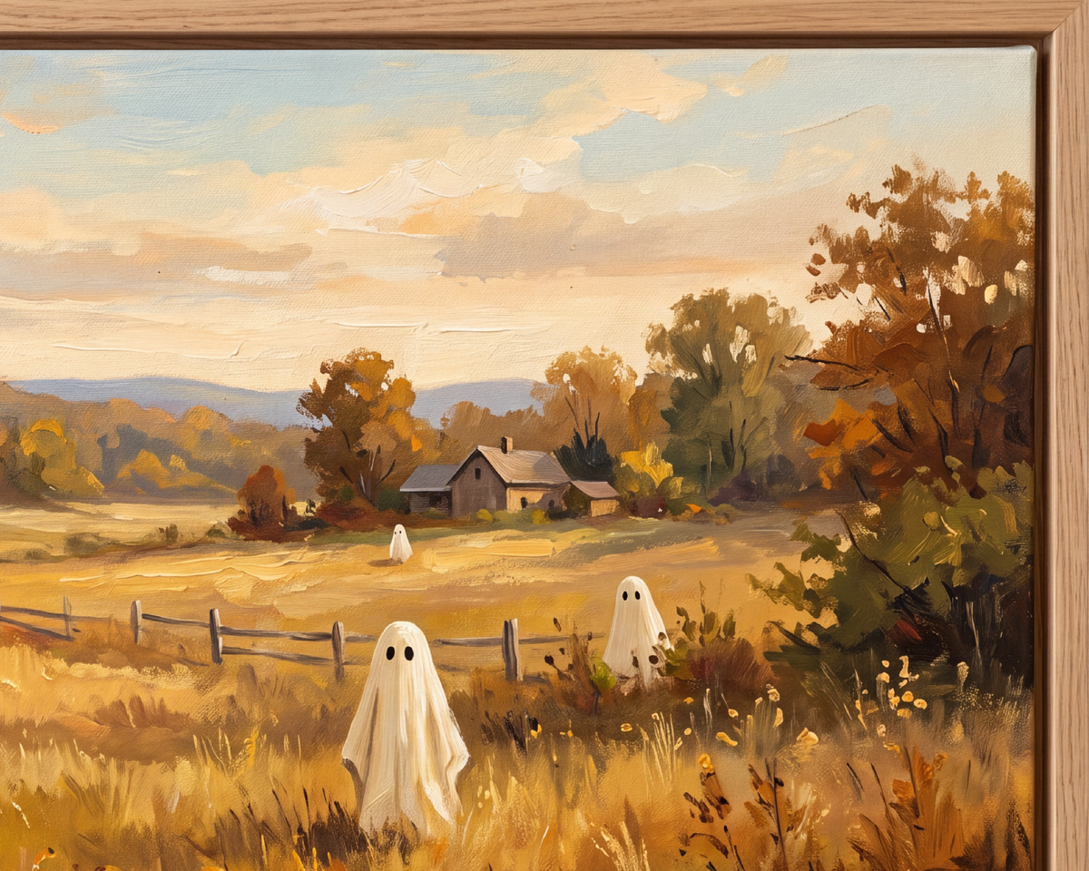 Golden Autumn Meadow Ghosts - Halloween TV Wallpaper | Acrylic Painting | Instant Download