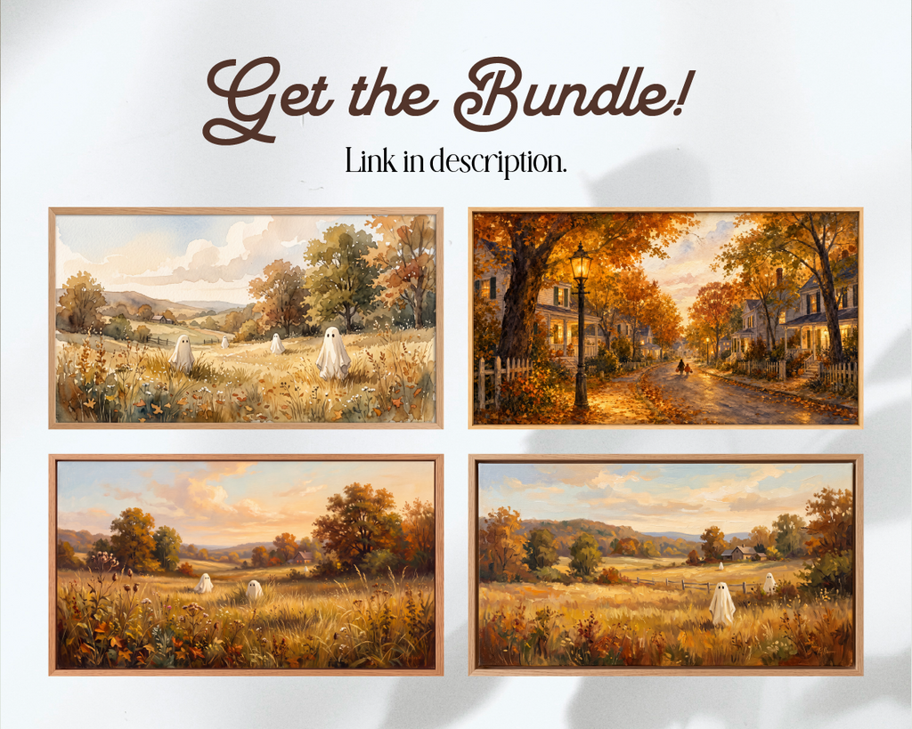 Golden Autumn Meadow Ghosts - Halloween TV Wallpaper | Acrylic Painting | Instant Download