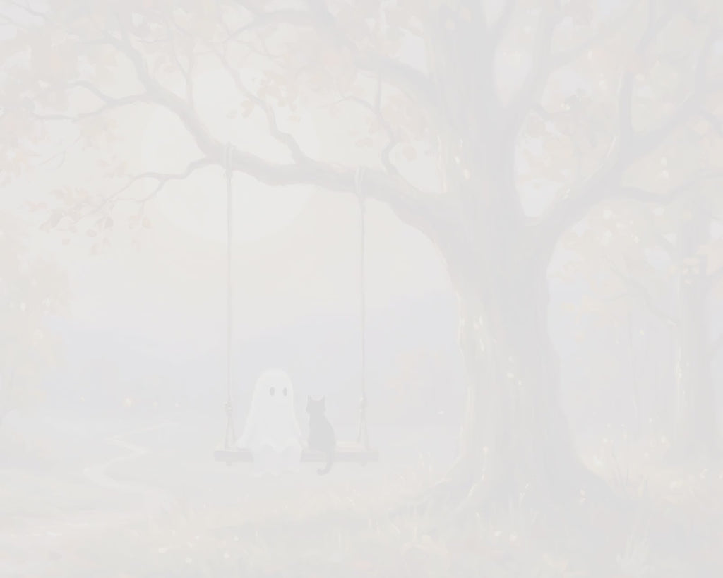 Ghost & Black Cat on an Autumn Tree Swing - Halloween TV Wallpaper | Palette Knife Oil Painting | Digital TV Screen Background | Instant Download
