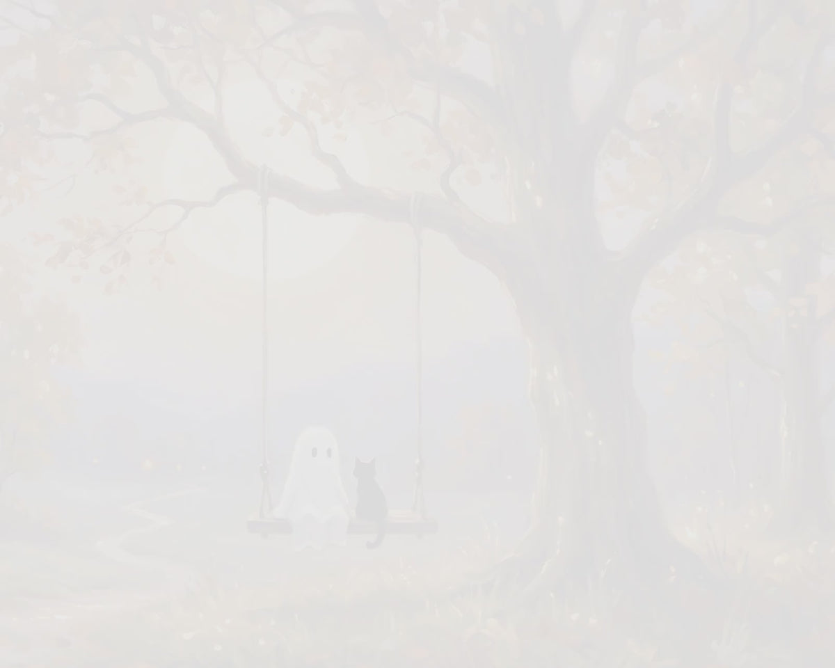Ghost & Black Cat on an Autumn Tree Swing - Halloween TV Wallpaper | Palette Knife Oil Painting | Digital TV Screen Background | Instant Download